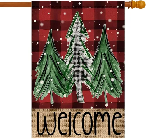 Miniatura 10 de Bandera de jardín de invierno con árboles de Navidad de bienvenida, 12 x 18 pulgadas, vertical, de doble cara, decoración navideña para patio