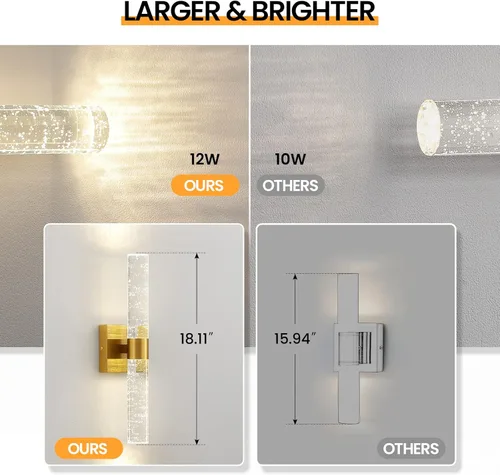 Miniatura 6 de Juego de dos apliques de pared dorados - Modernos apliques de cristal para iluminación de pared de 12 W, 4000 K, aplique de pared LED regulable