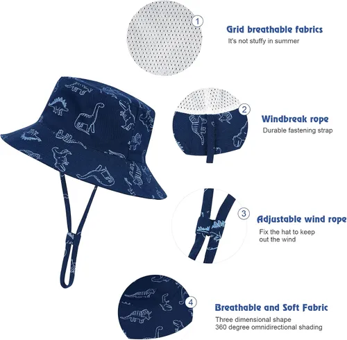 Miniatura 2 de Durio Sombrero para el sol para bebé, sombrero de playa de verano, UPF 50+, protección solar, sombreros para niños, regalos para niños y niñas