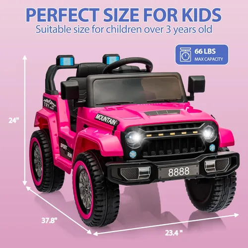 Miniatura 6 de Hetoy Camión de paseo para niños, auto eléctrico con batería de 12 V con control remoto para padres, suspensión de resorte, 3 velocidades, luces Rosa