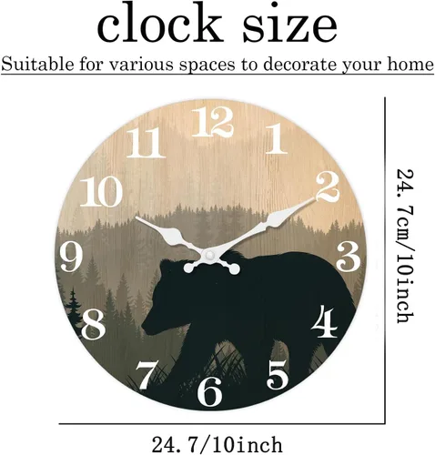 Miniatura 7 de XFM Reloj de Pared de Oso de Cabaña Operado con Batería de 10 Pulgadas Silencioso de Madera Relojes de Pared Rústicos de Granja para Decoración