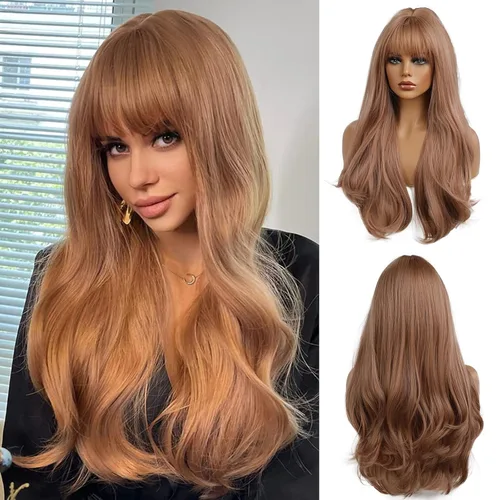 Miniatura 22 de Esmee Pelucas largas onduladas de color rubio ceniza para mujer con flecos, peluca de cabello sintético natural para uso diario y de fiesta