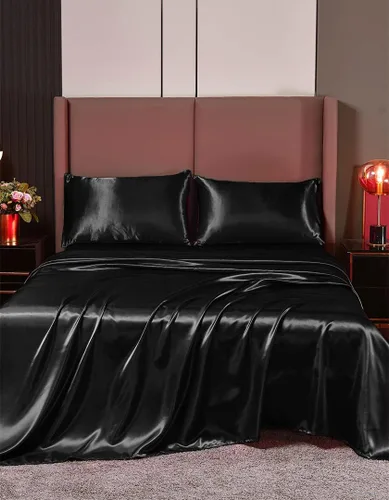 Miniatura 11 de Juego de sábanas de satén de seda de 4 piezas Sábana bajera Sábana encimera Funda de almohada Calidad de hotel sedoso suave y lujoso