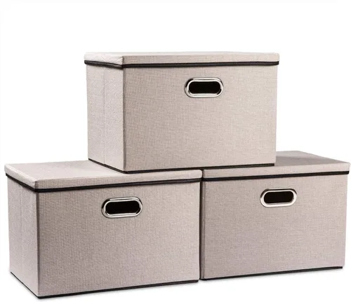 Miniatura 33 de PRANDOM Contenedor de almacenamiento plegable con tapa [1 unidad] Caja de almacenamiento decorativa de tela de lino, cesta organizadora con asas