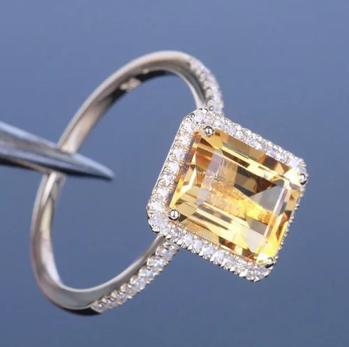 Miniatura 4 de Kuyiuif Anillos chapados en oro de 14 quilates con circonita cúbica amarilla de 4 quilates, para cóctel, compromiso, boda, aniversario, plata