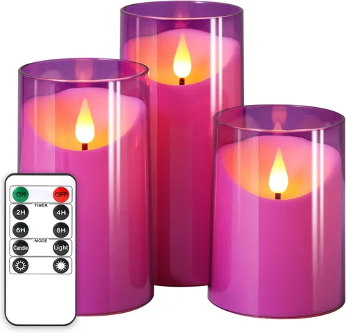 Miniatura 17 de NURADA Velas sin llama con temporizador remoto: vela de pilar LED de mecha 3D que funciona con pilas, juego de velas falsas de acrílico irrompible