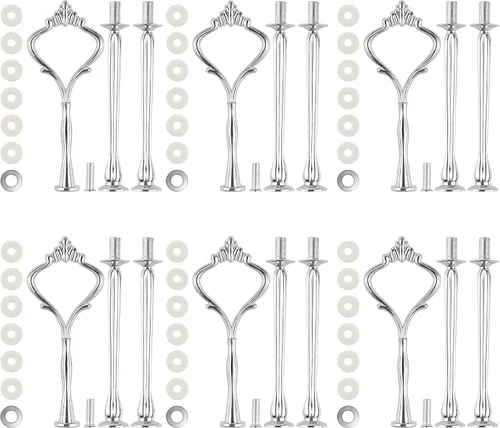 Miniatura 16 de Juego de 6 bandejas escalonadas para soporte de pastel, corona, soporte de 3 niveles para tartas, accesorios para bodas y fiestas, resina para Negro