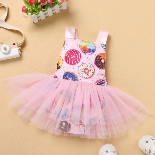 Miniatura 18 de IBTOM CASTLE Vestido de princesa tutú para niña pequeña con estampado de leopardo, dona, ratón, vestido de princesa con funda para pañales, conjunto