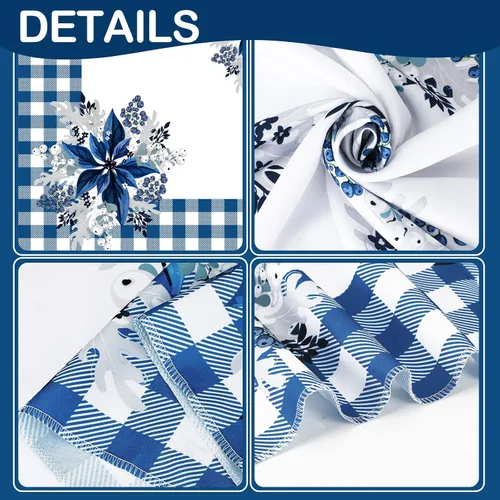 Miniatura 3 de Peryiter Mantel de Navidad Azul y Blanco de 60 x 84 Pulgadas Mantel de Navidad de Poinsettia Azul Decoraciones de Invierno Reutilizable Mantel
