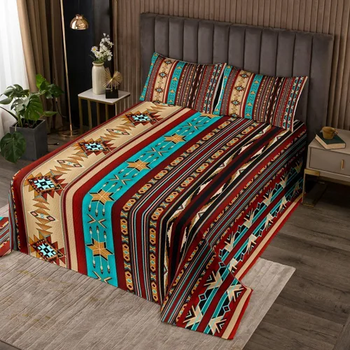 Miniatura 36 de Erosebridal Southwestern - Juego de colcha geométrica bohemia acolchada tamaño individual, juego de edredón étnico tribal con flechas occidentales