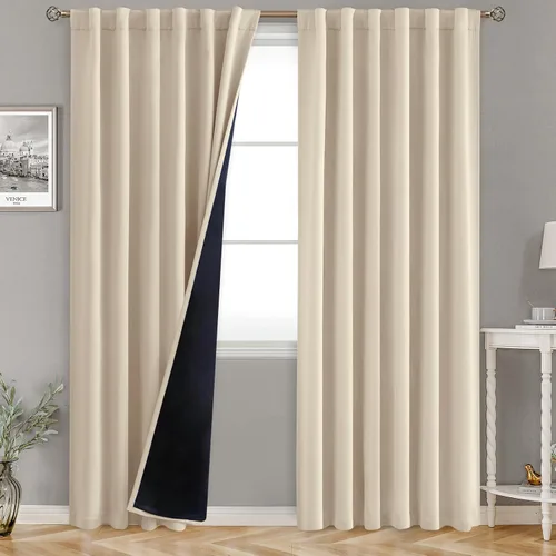 Miniatura 58 de BGment Cortinas 100% opacas beige de 63 pulgadas de largo con forro aislante térmico, bolsillo para varilla y lengüeta trasera de doble capa