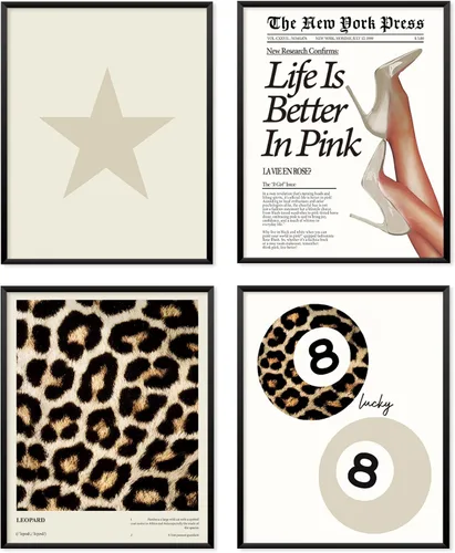 Miniatura 13 de Locomiss Pósteres de arte de pared de leopardo blanco y negro, decoración de habitación con estampado de leopardo, estampado retro de guepardo funky