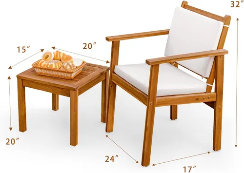 Miniatura 4 de Greesum Juego de 3 sillas de chat para exteriores con cojines resistentes al agua y mesa auxiliar para playa, patio trasero, jardín, beige Blanco