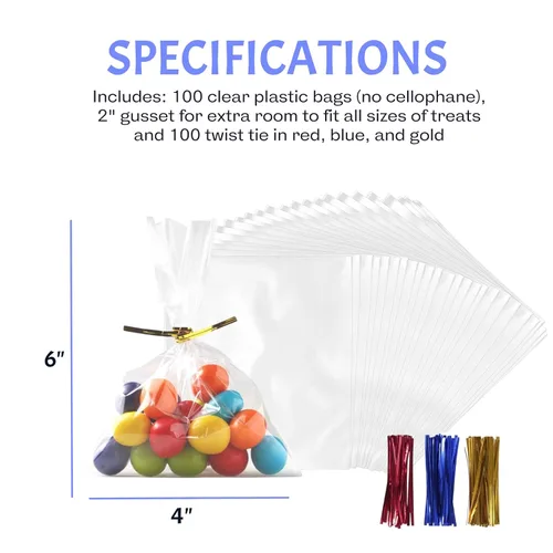 Miniatura 4 de Bolsas transparentes (paquete de 200) – Bolsas de regalo de plástico transparente de 4 x 6 pulgadas con lazos giratorios de 4 pulgadas, 3
