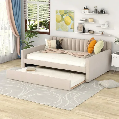 Miniatura 9 de SOFTSEA Sofá cama matrimonial con nido, sofá cama tapizado de terciopelo con respaldo vertical copetudo para sala de estar, dormitorio, no necesita