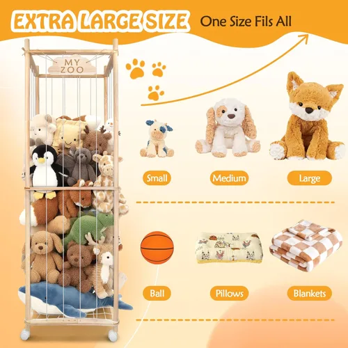 Miniatura 3 de Zoo de almacenamiento de animales de peluche con ruedas, 64 pulgadas de madera grande de animales de peluche organizador de juguetes para niños