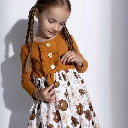 Miniatura 3 de PATPAT - Vestido de manga larga con estampado de flora para niña pequeña, otoño e invierno