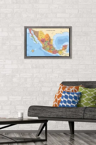 Miniatura 2 de Trends International Map - Póster de pared de México, 14.725" x 22.375", versión con marco de madera de granero
