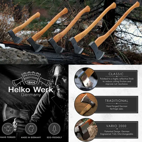 Miniatura 6 de 1844 Helko Werk Germany Hacha tradicional de carpintería de la Selva Negra, hecha en Alemania, Hacha Bushcraft forjada a mano y hacha forestal