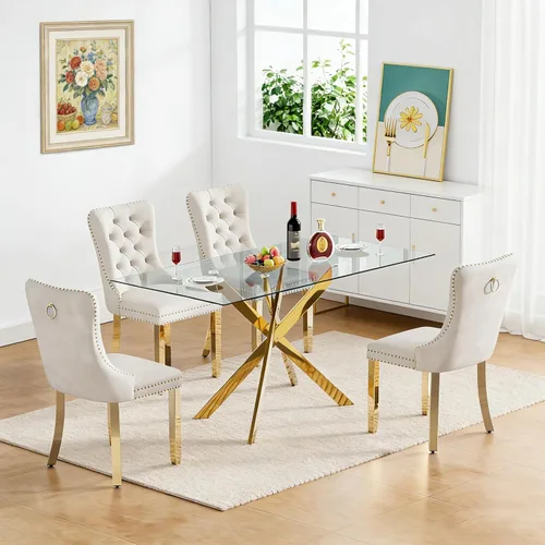 Miniatura 51 de Juego de 4 mesas de comedor de cristal para 4, juego de 4 mesas y sillas de cocina modernas, juego de mesa de comedor de cocina de 5 piezas con mesa