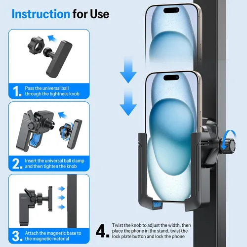 Miniatura 7 de OMOTON Soporte de teléfono para carrito de golf, soporte magnético para teléfono con bloqueo de seguridad y ajustable en 360°, organizador