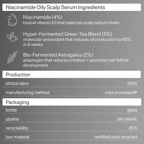 Miniatura 8 de Act+ Acre Suero graso para el cuero cabelludo con niacinamida al 4 % procesado en frío, reduce el aceite y el olor, té verde fermentado + astrágalo