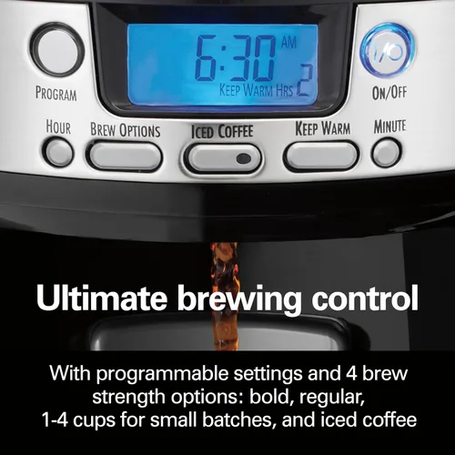 Miniatura 7 de Hamilton Beach BrewStation (47950) - Cafetera para 12 tazas, máquina de café programable Negro y plateado