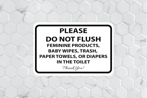 Miniatura 5 de Letreros adhesivos con texto en inglés «Please Do Not Flush Thank You» para baño, 6 x 4 pulgadas, paquete de 10 unidades, vinilo de grado industrial
