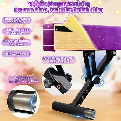Miniatura 3 de FC Funcheer - Viga de equilibrio ajustable para niños - Viga de gimnasia de 8 pies - Viga de piso alto y bajo para todos los niveles de gimnasia