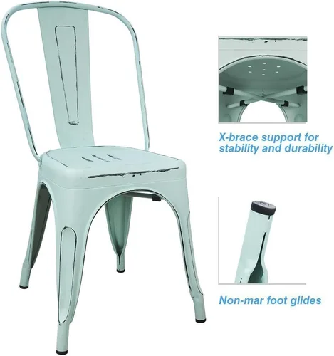 Miniatura 5 de Devoko Sillas de metal para interiores y exteriores, estilo envejecido, sillas de comedor y cocina, sillas laterales apilables con respaldo, juego