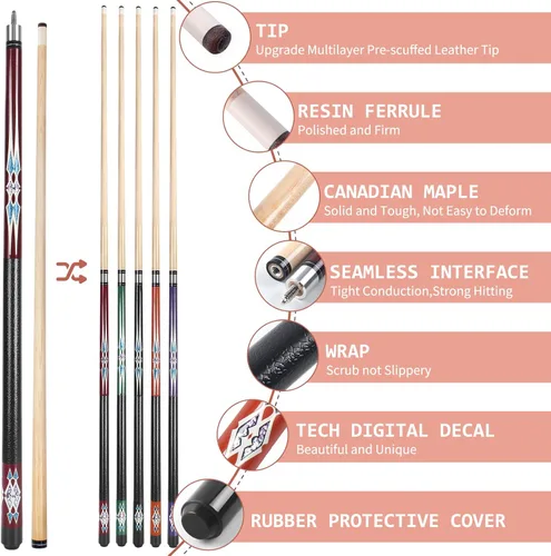 Miniatura 3 de Kmise Pool Stick Set of - 58" Pool Cue Stick, Canadian Maple Professional Billiards Pool Cue, Pool Sticks for Adults, 18~21oz Multiple Colors Set