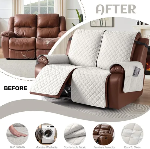 Miniatura 5 de KinCam Funda impermeable para sofá biplaza reclinable, funda antideslizante para sofá reclinable de 2 asientos, funda de sofá reclinable, protector