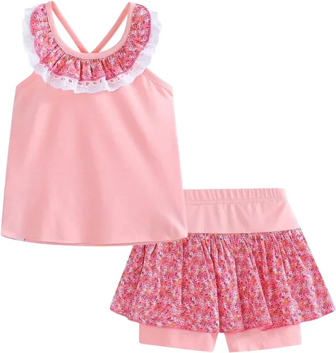 Miniatura 11 de LittleSpring Conjunto de verano para niñas con camiseta sin mangas y pantalones cortos florales