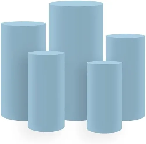 Juego de 5 fundas de elastano para pedestal cilíndrico, color azul bebé, redondas, fundas para soporte de exhibición de zócalo para decoración de