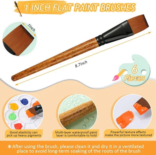 Miniatura 2 de Meanplan 6 pinceles planos de pintura a granel de 1 pulgada para pintura acrílica, acuarela, acrílico, nailon sintético, para arte, arte, pintura