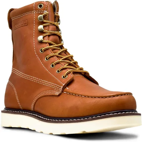 Golden Fox - Botas de trabajo de cuero cómodas con cuña y puntera tipo mocasín para hombre, construcción Goodyear Welt, industrial, Ironworker