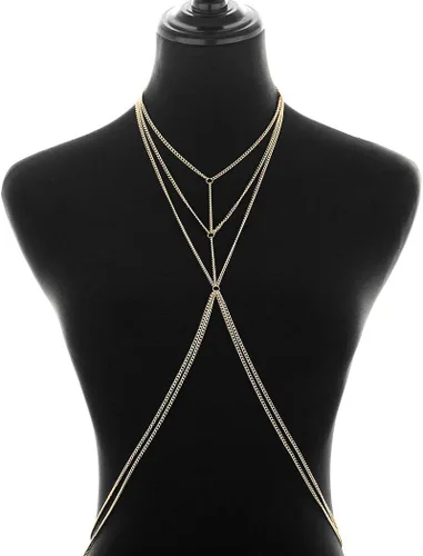 Miniatura 2 de Bounzhi Arnés de cadena para el cuerpo, sexy, plateado, collar de joyería para el cuerpo, cadenas de bikini para mujeres y niñas (plata)