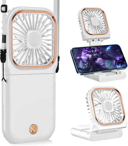 Miniatura 8 de Ventilador de cuello portátil mini silencioso de mano personal plegable USB recargable operado para el hogar, oficina, exteriores, viajes, 3000mAh