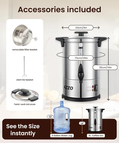Miniatura 5 de Commercial Coffee Maker 40-Cup Large Coffee Urn with Percolator Coffee Pot Electric 6L Stainless Steel Fast Brew Hot Water Dispenser for Tea