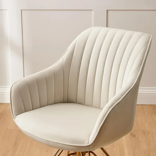 Miniatura 3 de Zouron Silla giratoria moderna de mediados de siglo con patas de metal dorado, silla de escritorio tapizada sin ruedas, silla de oficina lateral Oro