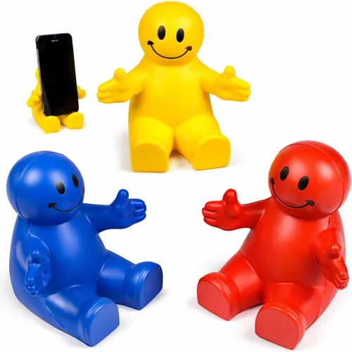 Zugar Land Soportes para teléfono de 4 pulgadas con diseño de cara sonriente exprimible (paquete de 3) accesorios de escritorio para aliviar el