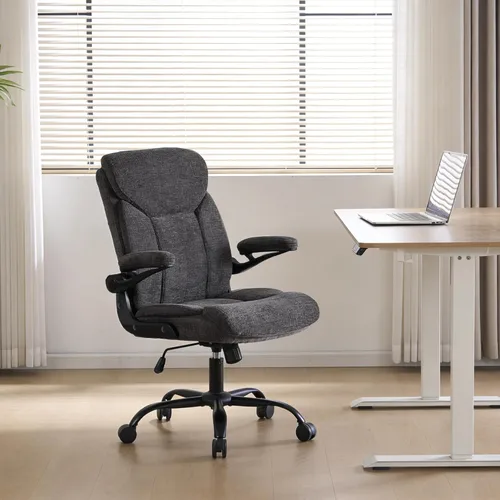 Miniatura 8 de Silla ergonómica de escritorio para oficina en casa, silla ejecutiva de tela cómoda con reposabrazos abatibles, silla de computadora de altura Gris