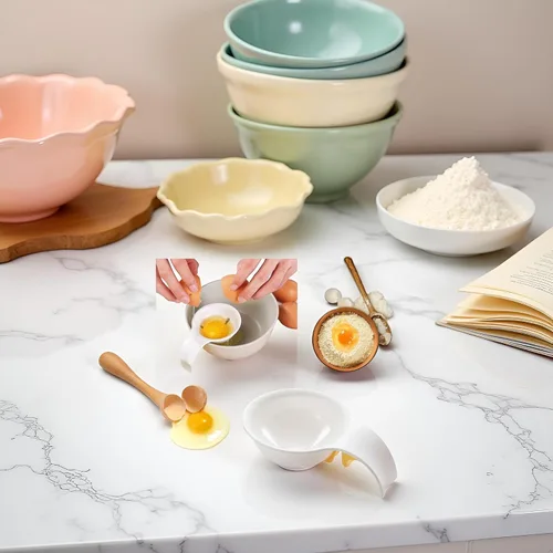 Miniatura 3 de 1 separador de yema de huevo blanco, separador de huevos para huevos crudos, clip de cuenco y colador separador de yema para hornear pasteles