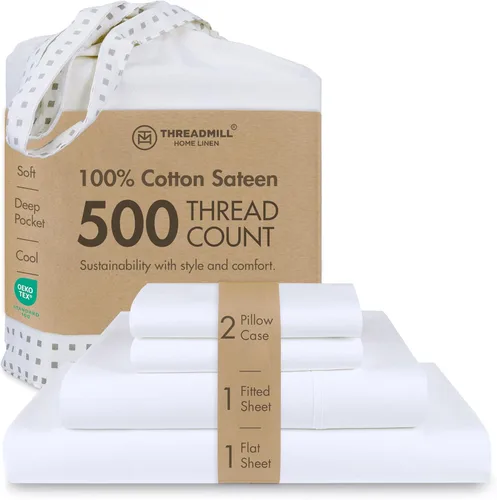 Miniatura 33 de Threadmill - Sábanas de algodón de lujo para hotel, tamaño King, 100% algodón, 500 hilos con bolsillo profundo, ajuste cómodo, suaves y frescas