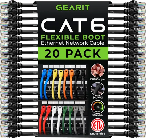 Miniatura 12 de GearIT Paquete de 20 cables de conexión Cat6 de 1 pie, cable Ethernet Cat 6 sin enganches, flexible y suave, serie Preimum, color azul