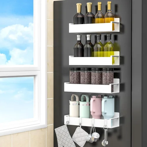 Miniatura 14 de HuggieGems Paquete de 4 organizadores magnéticos para especias para refrigerador y horno, organizadores de nevera gris claro y almacenamiento