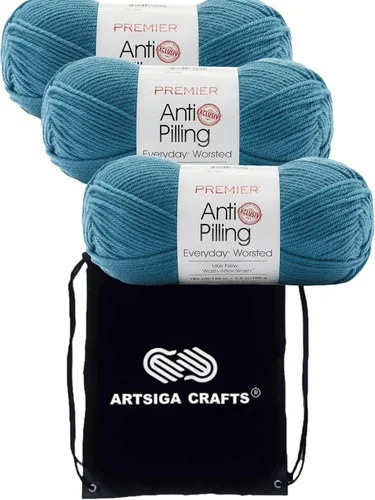Miniatura 64 de Premier Yarns Everyday Anti-Pelusa Hilo Sólido Verde Pino DN100-8 (6-Madejas - Mismo Lote de Tinta) #4 Peso Estambre Acrílico para Tejer