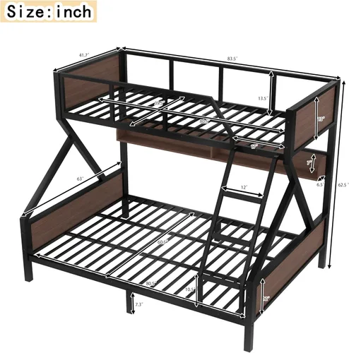Miniatura 2 de Bellemave Litera Twin XL sobre Queen con estantes de almacenamiento y luces LED, literas de metal con escaleras, marco de litera resistente