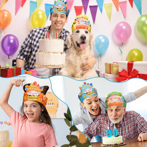 Miniatura 7 de Zonon 36 coronas de cumpleaños para niños, ajustables, coloridos, sombreros de feliz cumpleaños para fiestas escolares