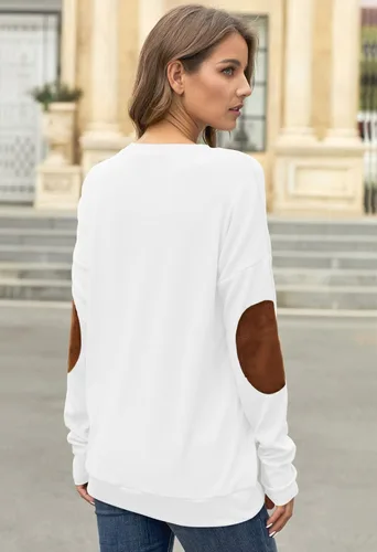 Miniatura 6 de Pink Queen - Blusa suelta de mujer con cuello redondo, camiseta de manga murciélago con parches
